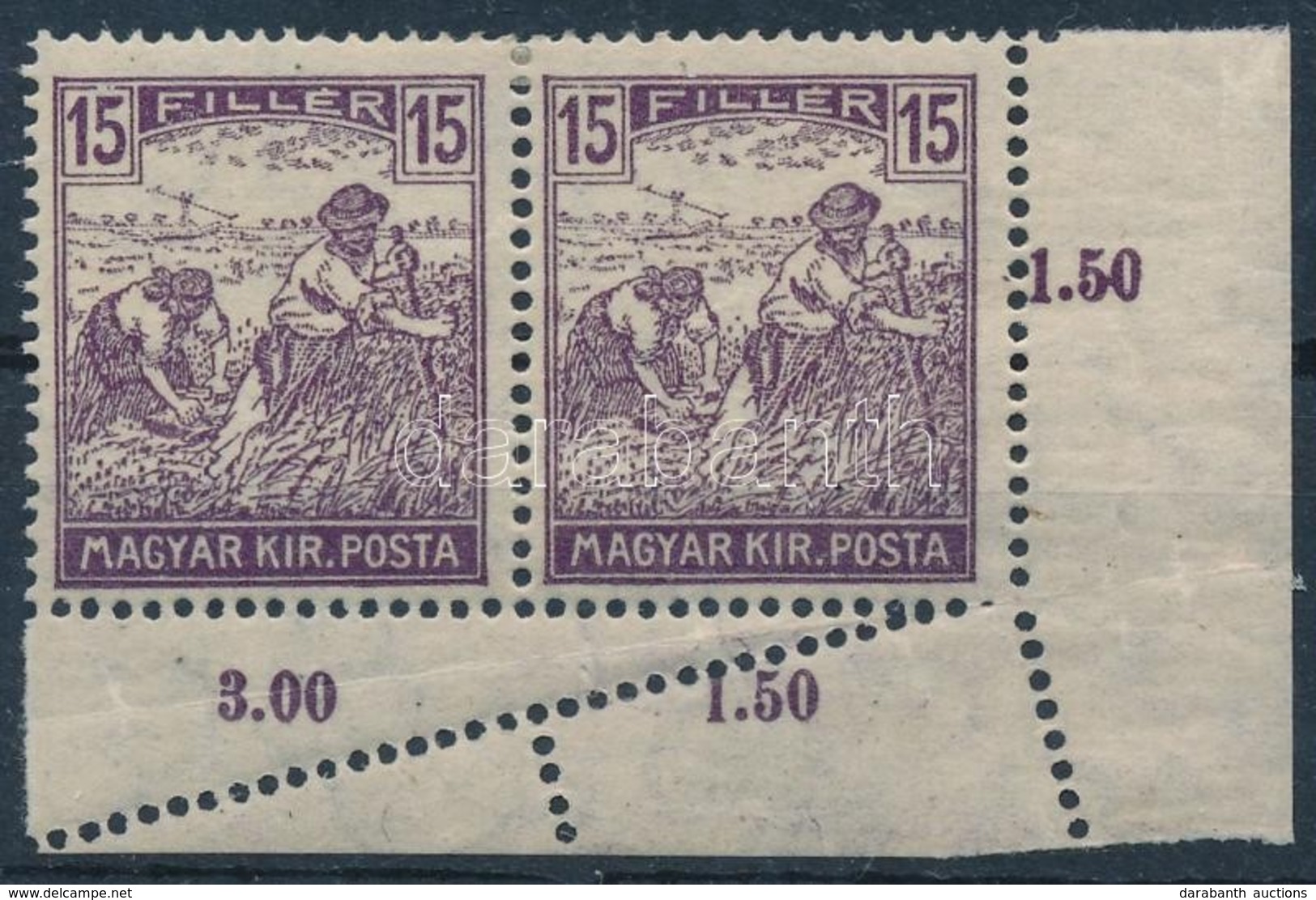 * 1916 Arató 15f ívsarki Pár érdekes Elfogazással - Altri & Non Classificati