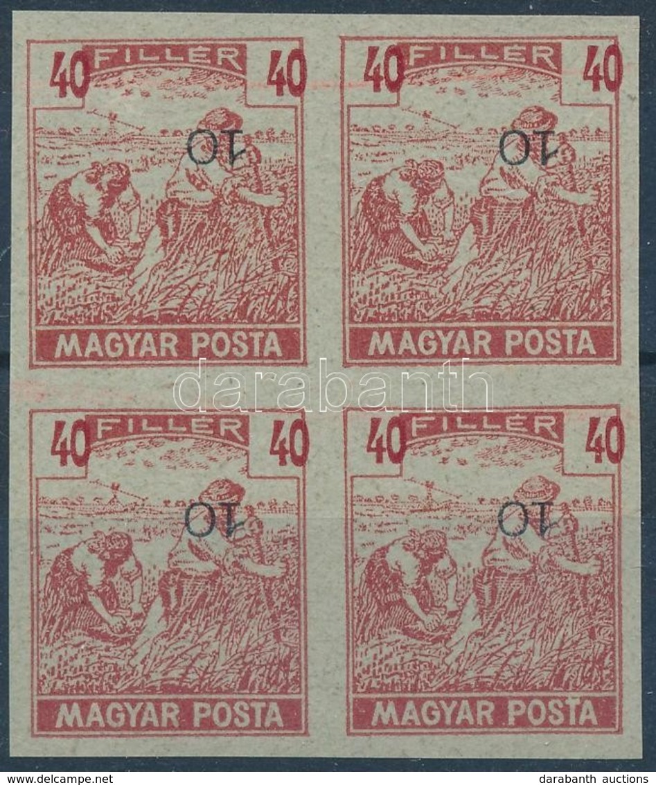 (*) 1919 Magyar Posta Arató 40f Vágott ívszéli Négyestömb Próbanyomat, Eltolódott értékszámmal, Vastagabb, Vízjel és Eny - Altri & Non Classificati