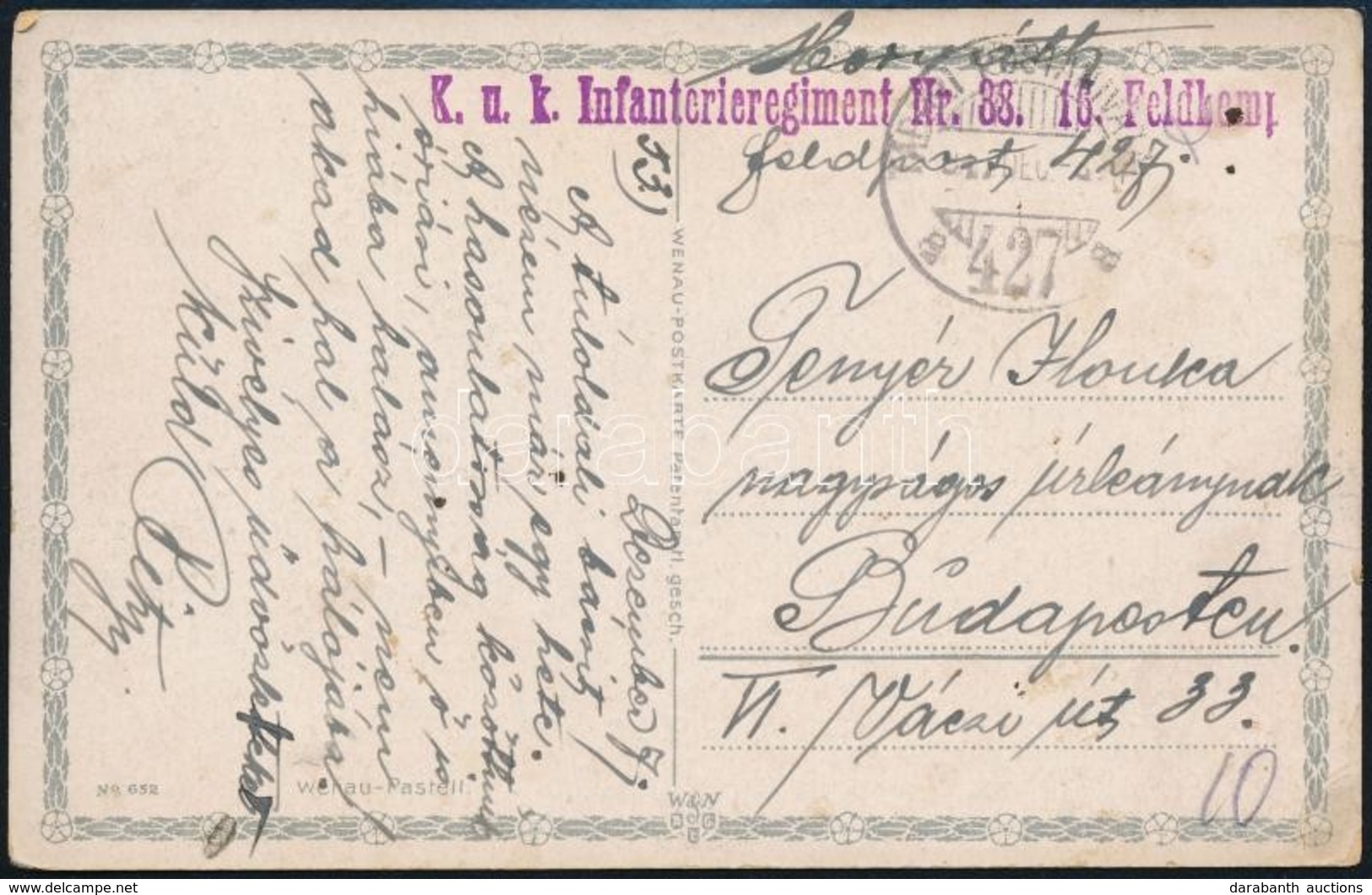 1917 Tábori Posta Képeslap / Field Postcard 'K.u.k. Infanterieregiment Nr.38. 16. Feldkomp' + 'TP 427 A' - Autres & Non Classés