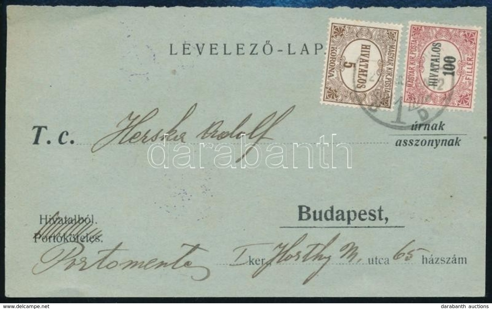 1923 Hivatalos 100f + 5K Levelezőlapon - Altri & Non Classificati