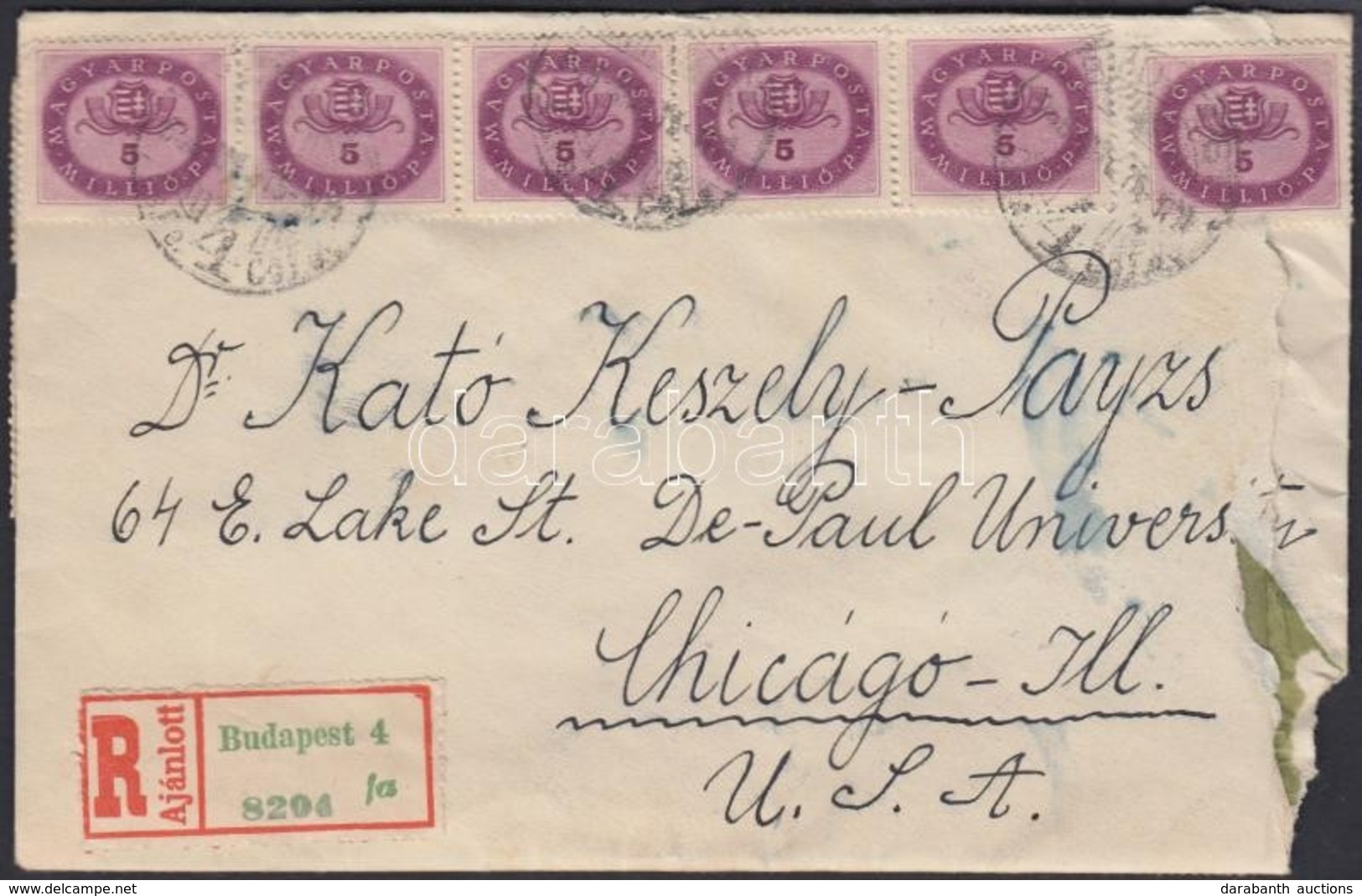 1946 (15.díjszabás) Ajánlott Levél Chicago-ba Budapestről 24x5mP Bérmentesítéssel / Registered Cover To Chicago Franked  - Altri & Non Classificati