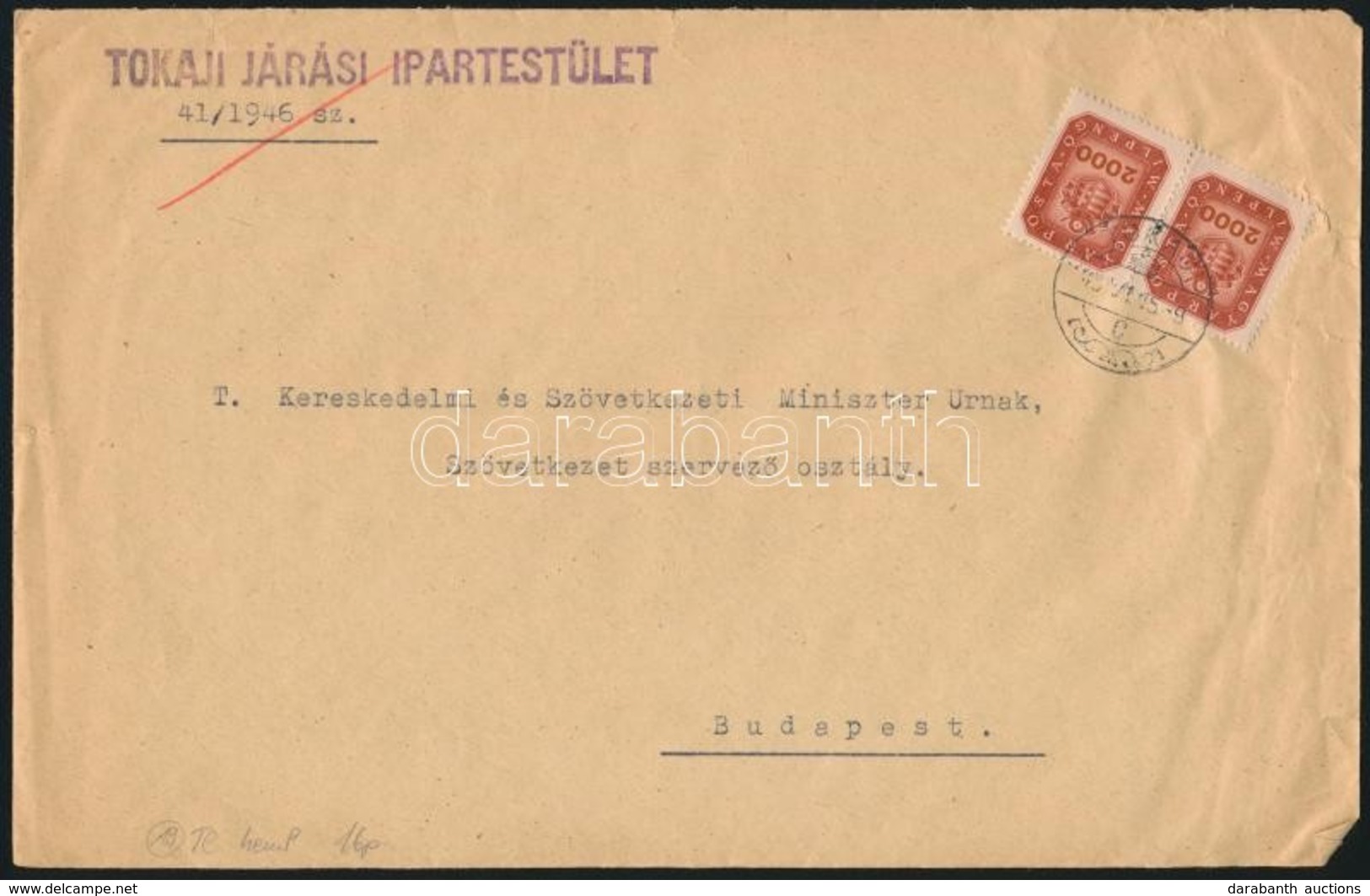 1946 (19. Díjszabás) Távolsági Levél Milpengős 2 X 2000mP Bérmentesítéssel - Autres & Non Classés