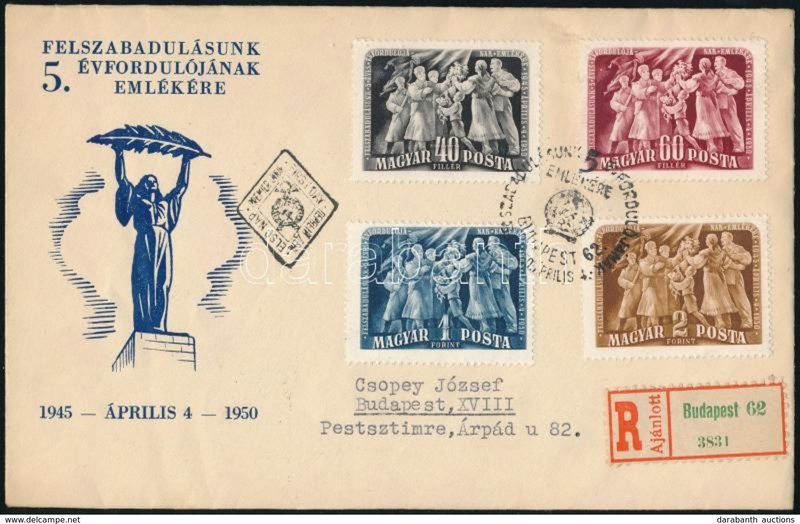 1950 Felszabadulás (II.) Sor Ajánlott FDC-n - Altri & Non Classificati