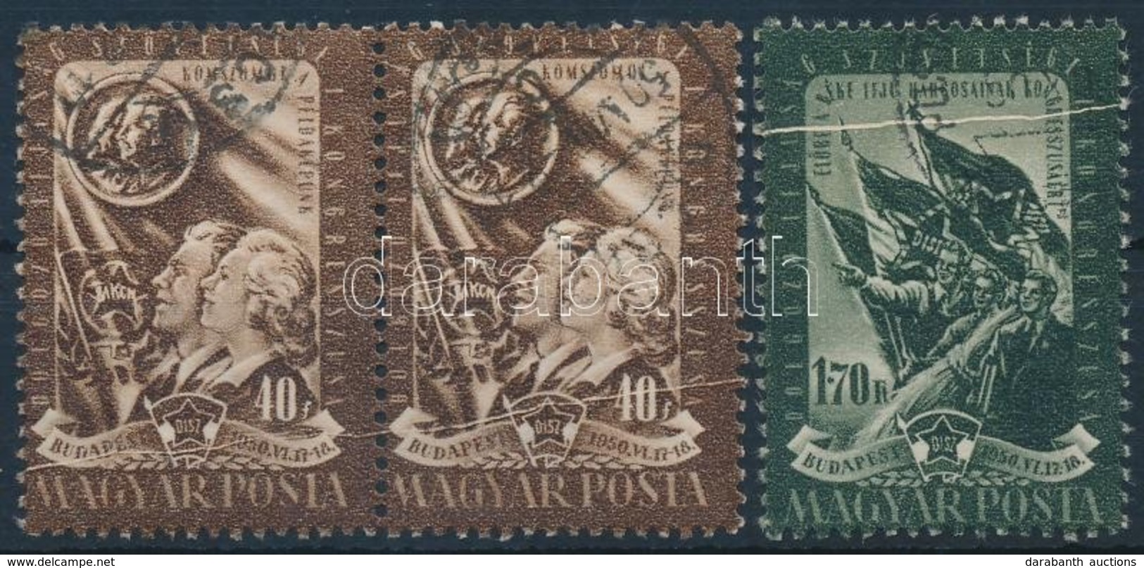 O 1950 DISZ 40f Pár és 1.70Ft Papírránccal / Mi 1108 Pair + 1110 With Paper Crease - Altri & Non Classificati