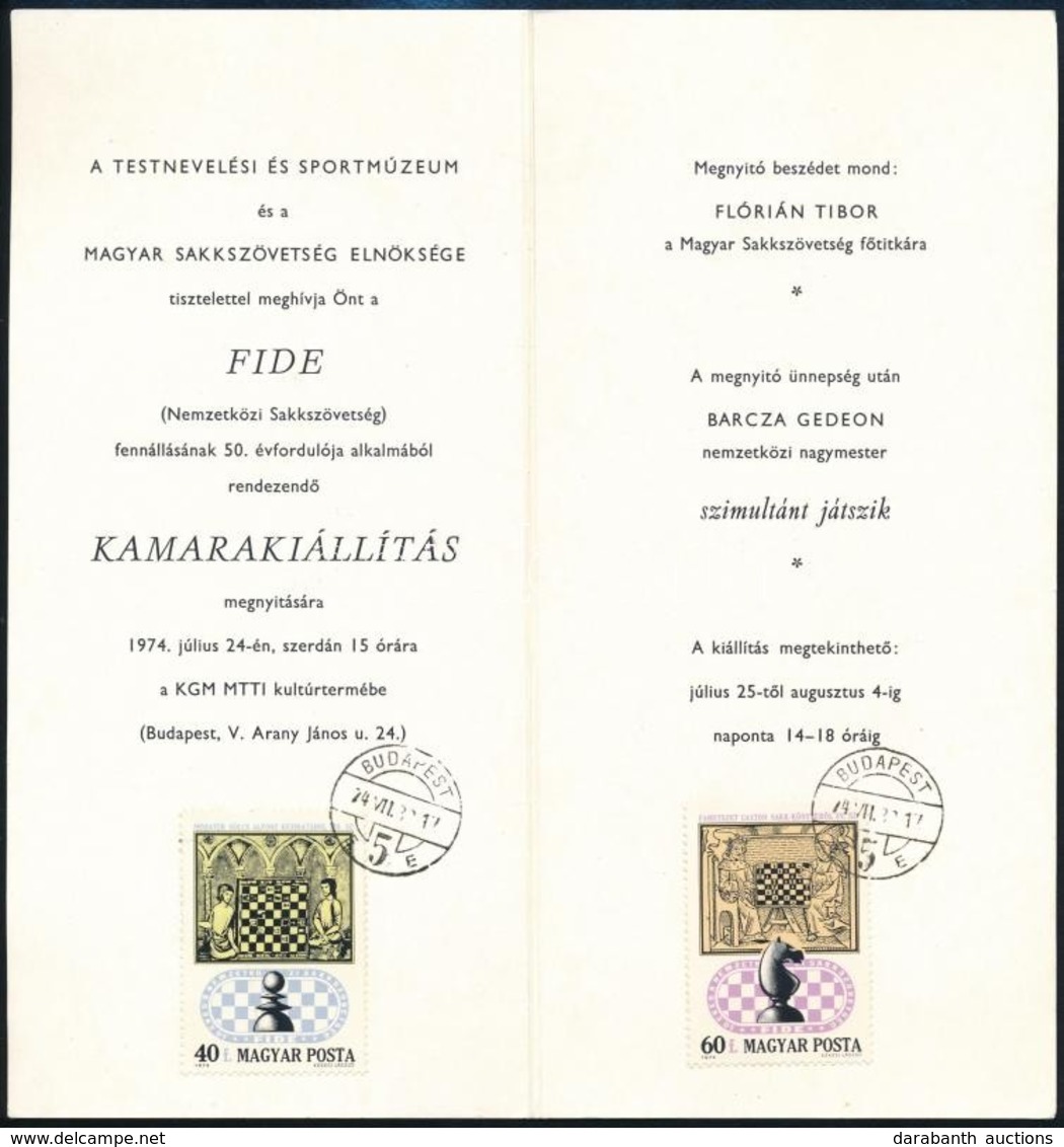 1974 FIDE Meghívó A Nemzetközi Sakkszövetség Fennállásának 50. évfordulója Alkalmából Rendezendő Kamarakiállítás Megnyit - Altri & Non Classificati