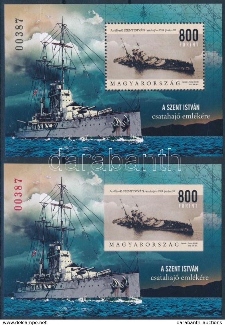 ** 2018 Szent István Csatahajó Fogazott és Vágott Blokk Azonos Sorszámmal / Battleship Perforated + Imperforate Block - Altri & Non Classificati