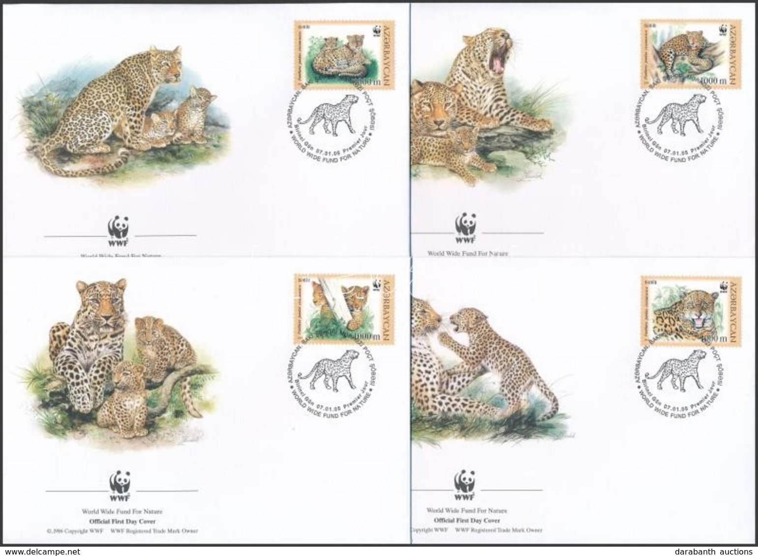 ** 2005 WWF: Leopárd Négyestömb + Sor 4 FDC-n + Kisív Mi 592-595 - Autres & Non Classés