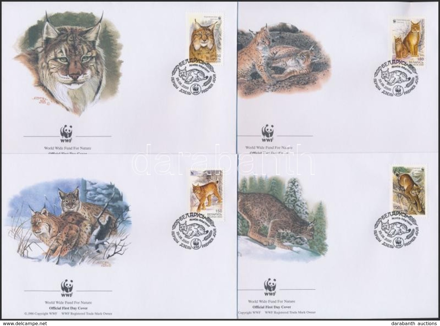 ** 2000 WWF: Európai Hiúz Sor Négyescsíkban + Sor 4 Db FDC-n Mi 373-376 - Altri & Non Classificati