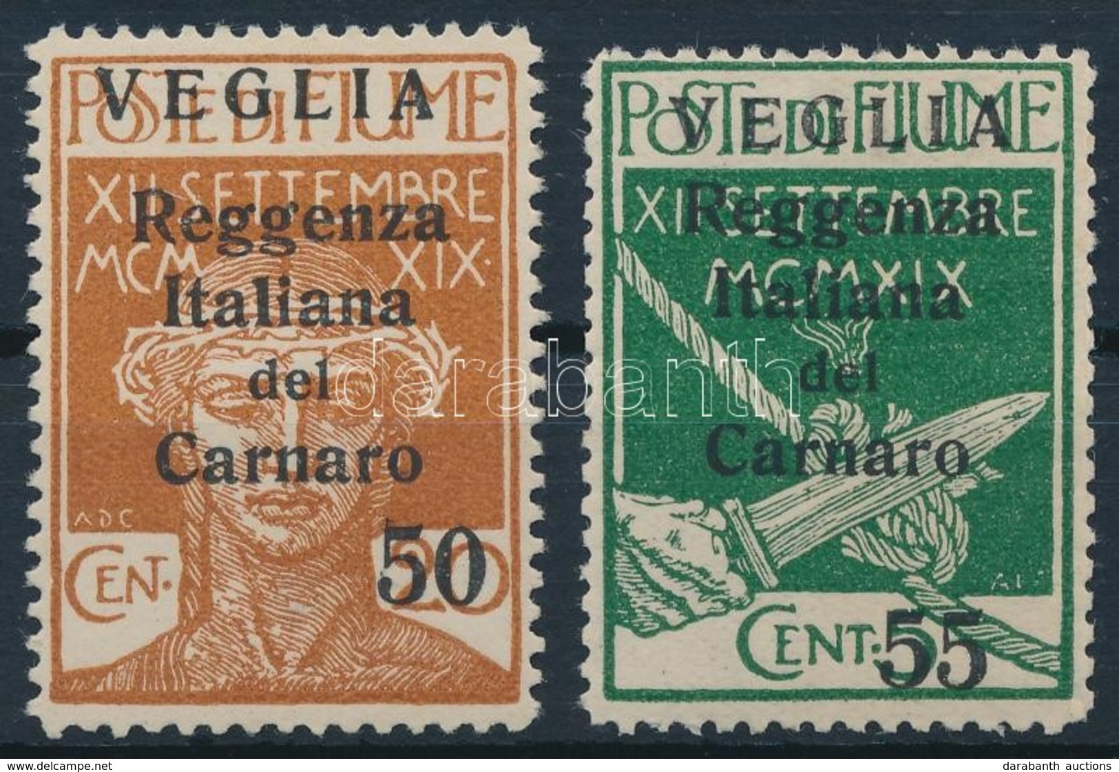 ** 1920 Carnaro-sziget 2 Klf Forgalmi Bélyeg,
2 Different Stamps
Mi 32-33 II - Autres & Non Classés