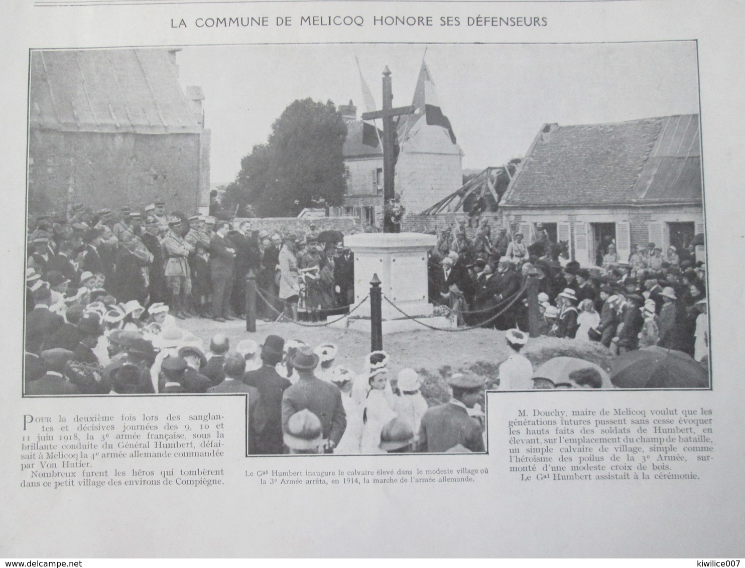 1920 LA COMMUNE DE MELICOQ   Honore Ses Défenseurs - Non Classés