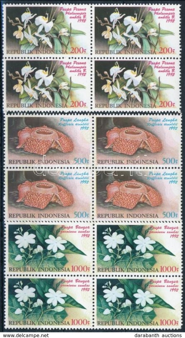 ** 1992 Virág Sor Négyestömbökben,
Flowers
Mi 1406-1408 - Autres & Non Classés