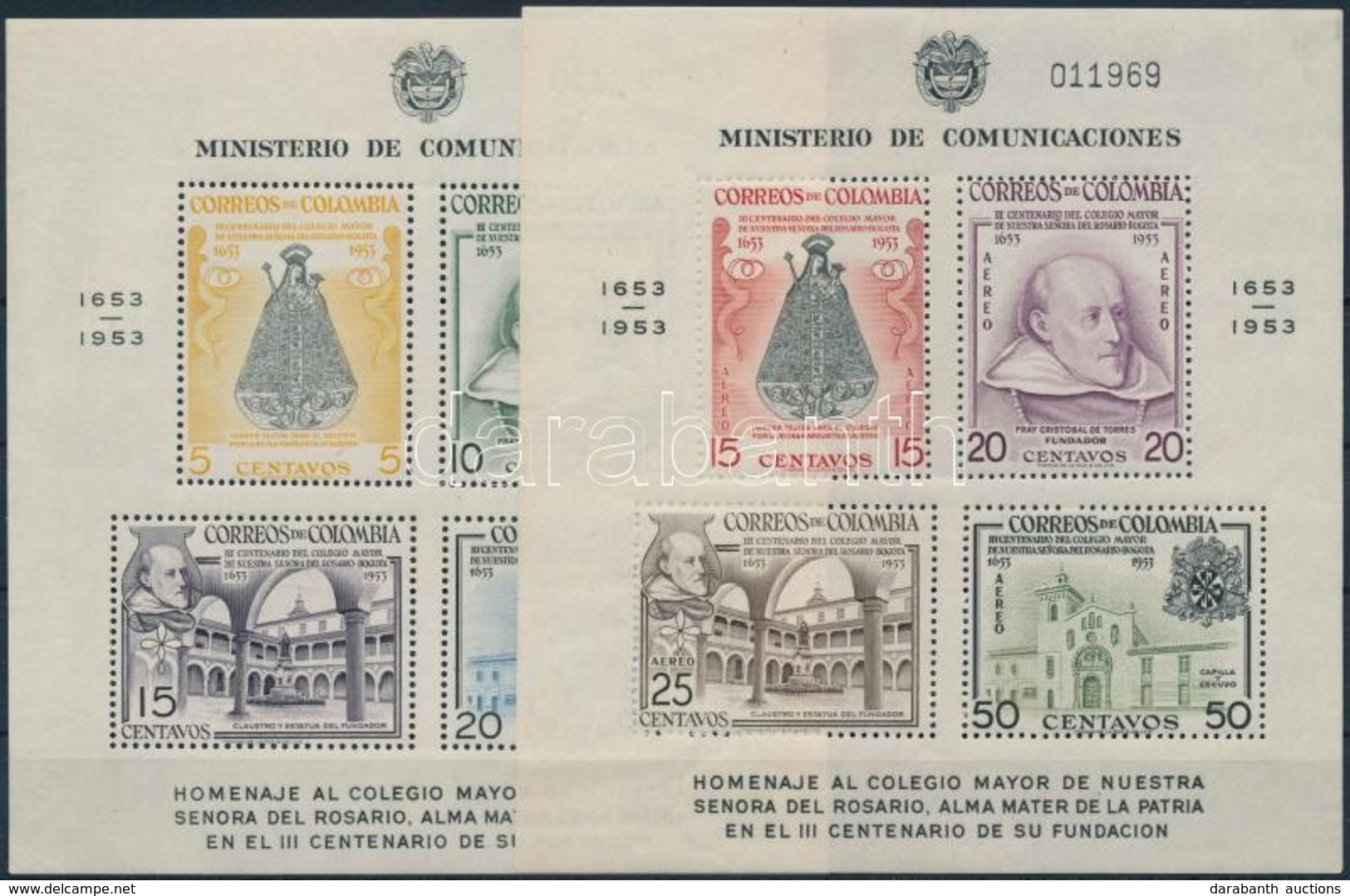 ** 1954 300 éves A Szűzanya Kollégium Blokksor Mi 8-9 (gyűrődés / Creases) - Autres & Non Classés