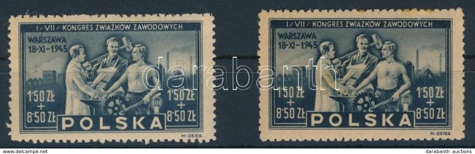 ** 1945 Trade Union Congress, Warsaw Bélyeg (az Egyik Rozsdás),
Trade Union Congress, Warsaw Stamp (1 Stained)
Mi 413 - Altri & Non Classificati