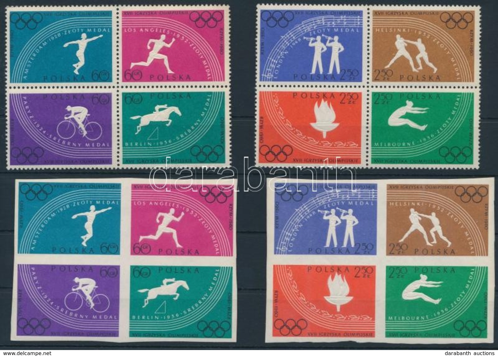 ** 1960 Olimpia Sor Négyestömbök (fogazott + Fogazatlan),
Olympics Set Im Blocks Of 4 (perforated + Imperforated)
Mi 116 - Autres & Non Classés