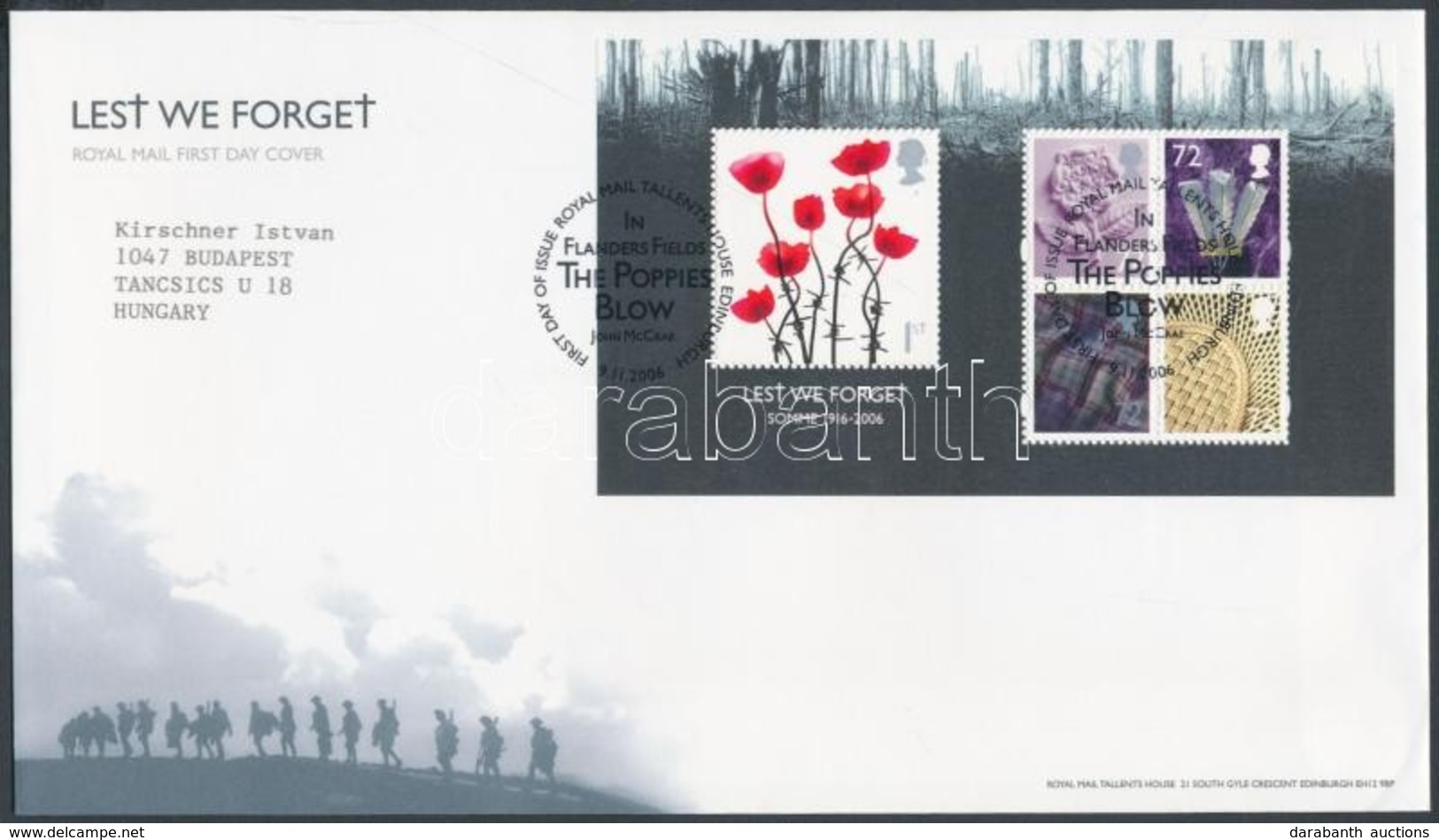 2006 Somme Csata 90. évfordulója Blokk Mi 33 FDC-n - Altri & Non Classificati