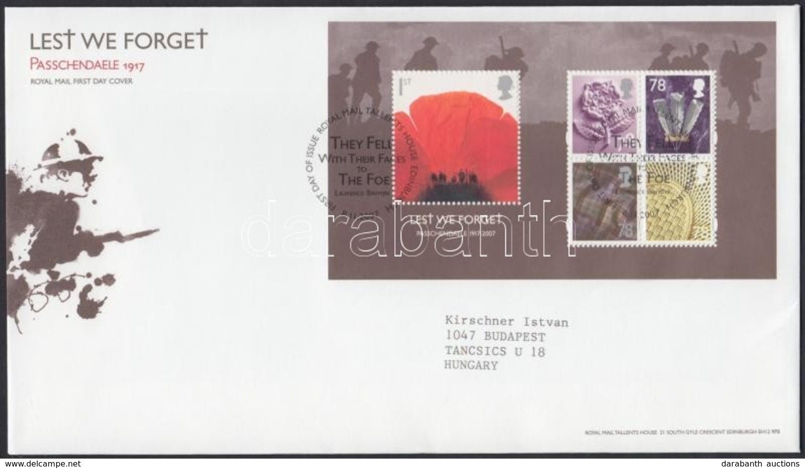 2008 90 éve ért Véget Az I. Világháború Blokk Mi 41 FDC-n - Sonstige & Ohne Zuordnung