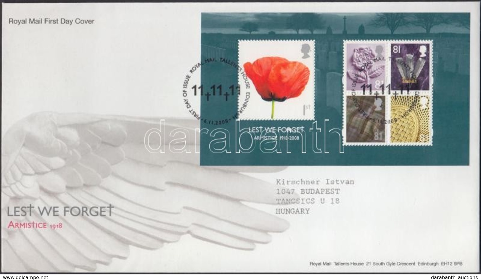 2008 90 éve ért Véget Az I. Világháború Blokk Mi 47 FDC-n - Other & Unclassified