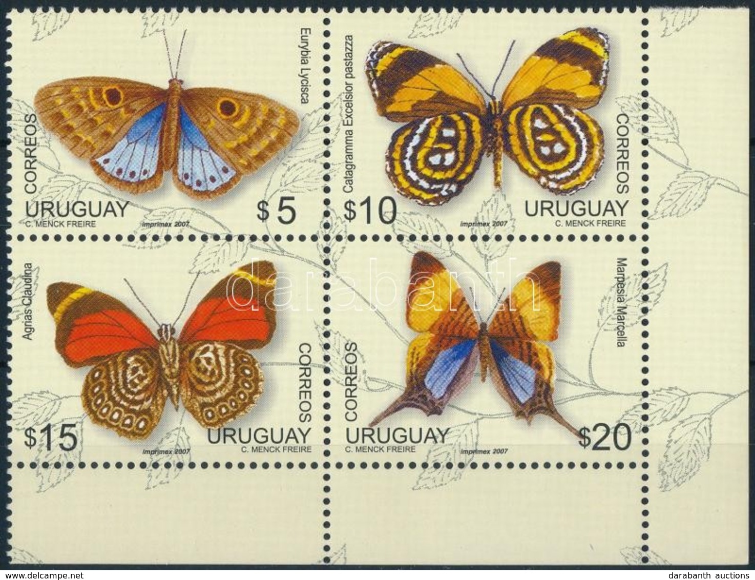 ** 2007 Lepkék Sor ívsarki Négyestömbben Mi 2997-3000 - Other & Unclassified