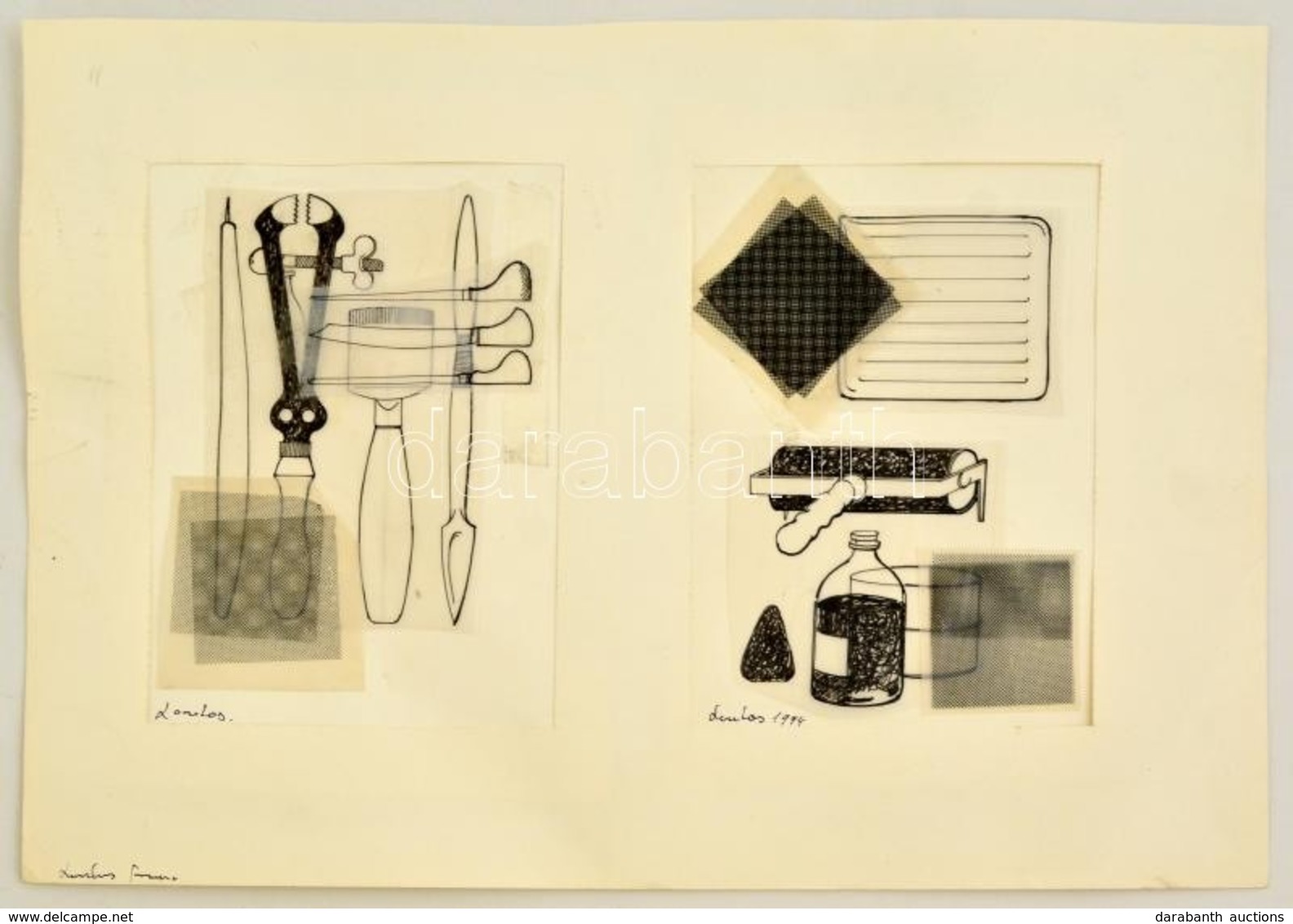 Lantos Jelzéssel: Eszközök. Kollázs, Papír, 19×14 Cm (2×) - Altri & Non Classificati