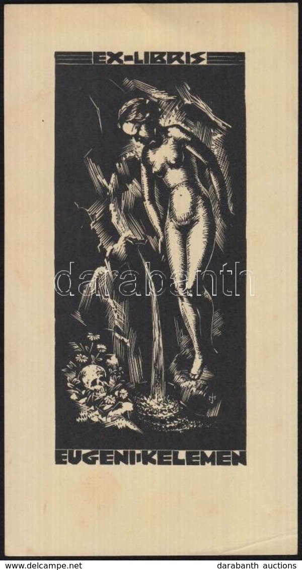 Menyhárt József (1901-1976): Erotikus Ex Libris Eugeni Kelemen. Fametszet, Papír, Jelzett A Dúcon, 12×6 Cm - Autres & Non Classés