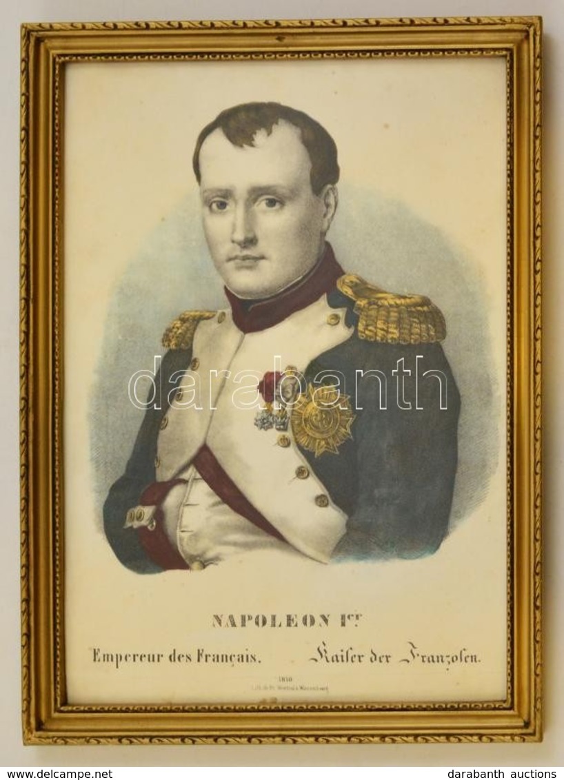 Cca 1810 Napoleon 1er, Empereur Des Français / Kaiser Der Französen, Színezett Kőnyomat, üvegezett Fa Keretben, 30×21 Cm - Stampe & Incisioni