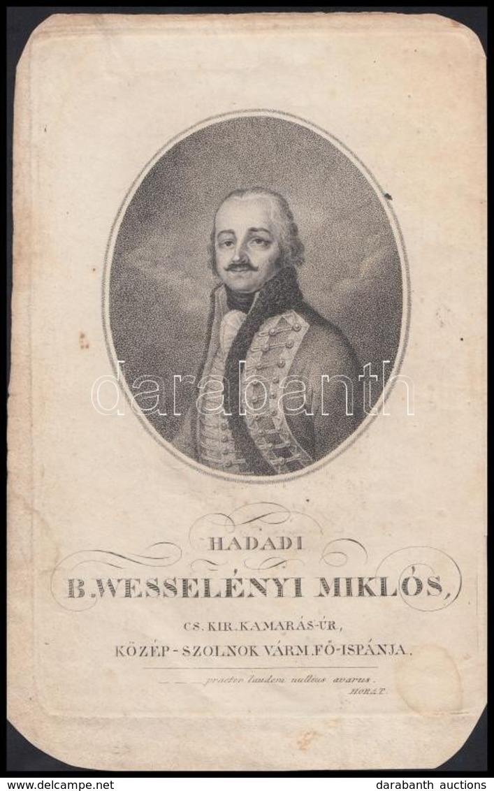 [Johann Neidl (1776-1832)]: Hadadi Báró Id. Wesselényi Miklós (1750-1809), Mélynyomás, Papír, 19x12 Cm - Estampes & Gravures