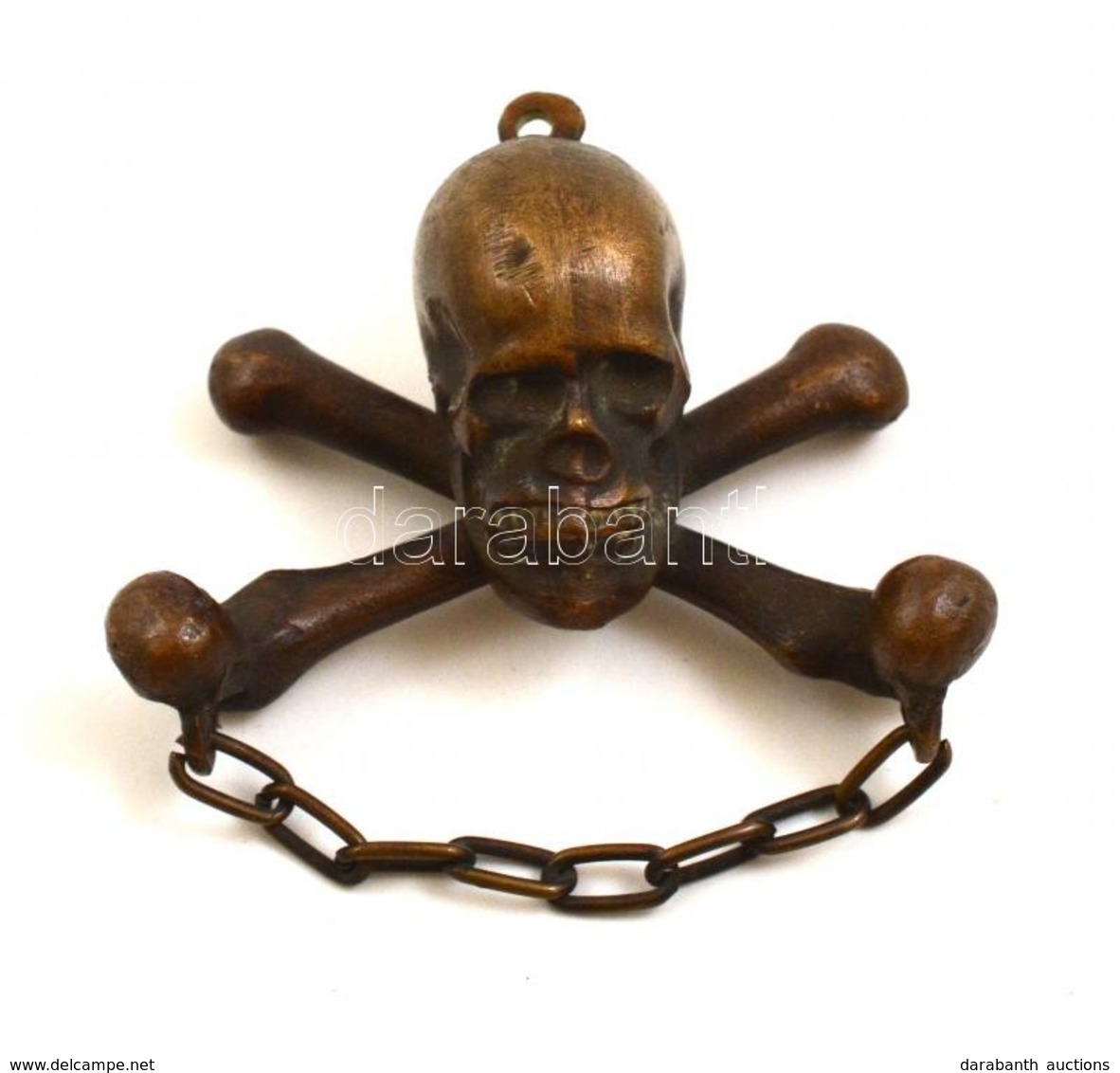 Bronz Koponya Csontokkal. Szabadkőműves Beavatási Kellék / Freemason Accessory. Skull And Bones From Bronze Sz:7 Cm - Autres & Non Classés