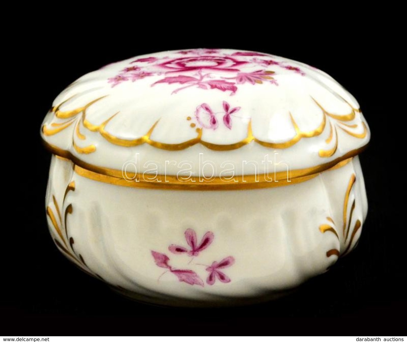 Herendi Porcelán Virágmintás Bonbonier, Kézzel Festett, Jelzett, Hibátlan, D: 7,5 Cm, M: 5 Cm - Altri & Non Classificati