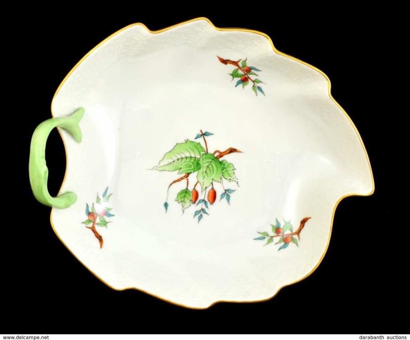 Herendi Csipkebogyómintás Porcelán Tál, Kézzel Festett, Jelzett, Hibátlan, 17×18 Cm - Altri & Non Classificati