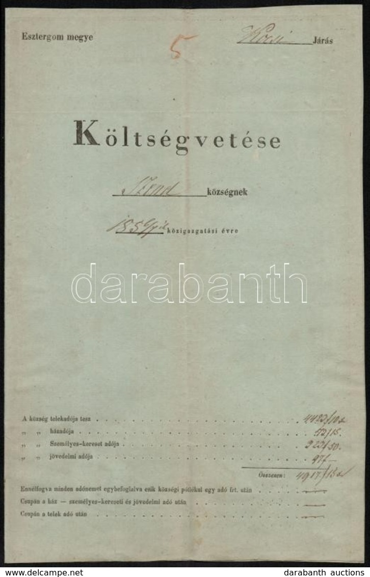 1857 Szend Község Költségvetése, Pecsételve, A Községi Elöljárók által Aláírva, Felülvizsgálati Megjegyzésekkel, Szép ál - Non Classés