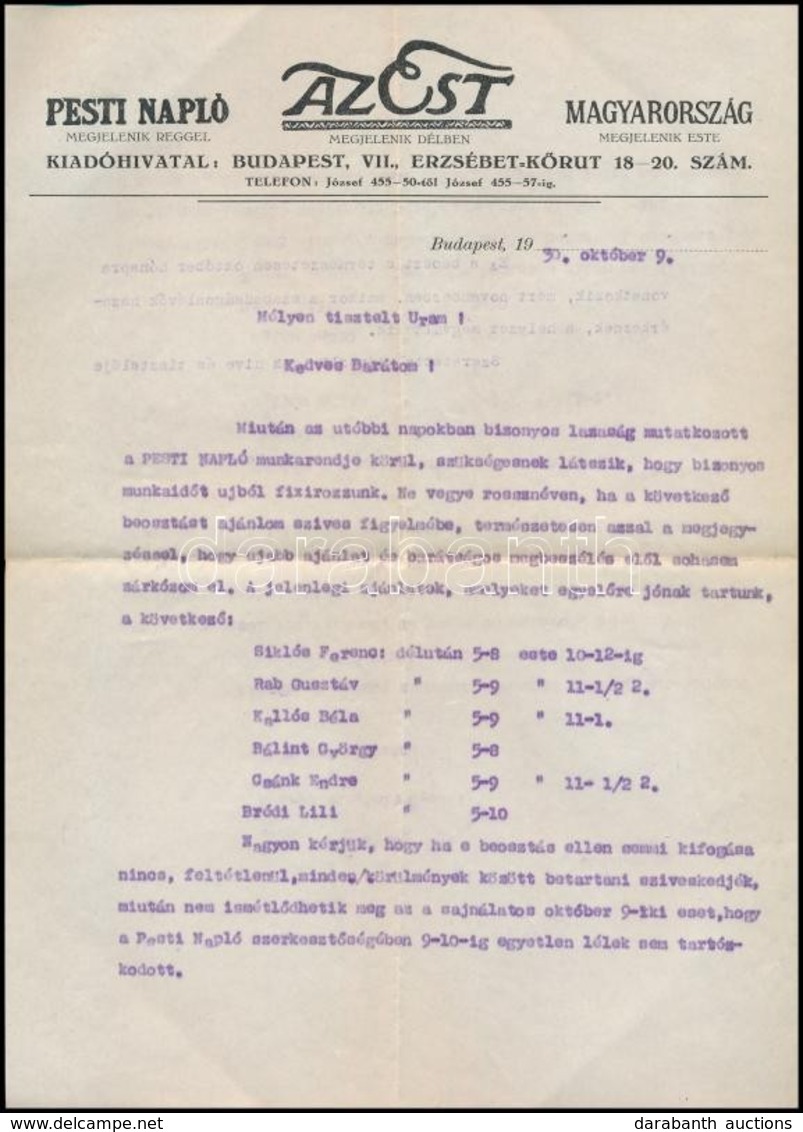 1930-1937 Az Est és A Pesti Napló Fejléces Levélpapírjára írt Levelek + 1 Db Boríték - Unclassified