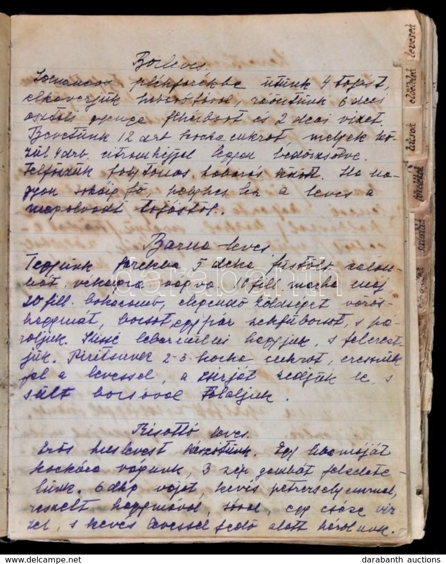 Cca 1917 Kézzel írt Szakácskönyv. Korabeli Egészvászonkötésben, Megviselt állapotban, Laza Fűzéssel, Egy-két Lap Kijár,  - Non Classés