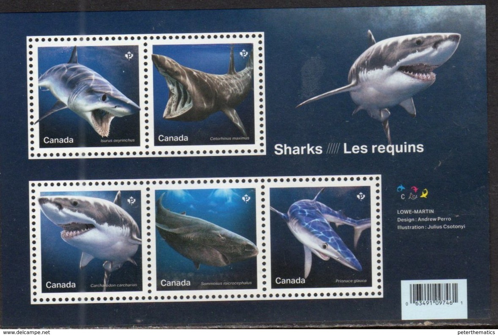 CANADA, 2018, MNH, MARINE LIFE, SHARKS, WHITE SHARKS, BASKING SHARK, GREENLAND SHARK, SHEETLET - Fishes