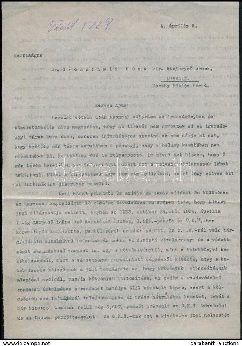 Cca 1933-1934 Miskolc, Dr. Grosschmid Géza (1872-1934) Felvidéki Kisebbségi Politikus, Szenátor, Későbbi Miskolci Király - Non Classés