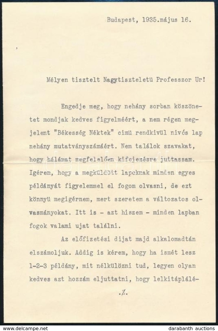 1935 Dr. Hercegh Józsefné A Cleavlandi Első Magyar Református Papnéjának Gépelt Levele, Aláírásával, Dr. Domján János (1 - Non Classés