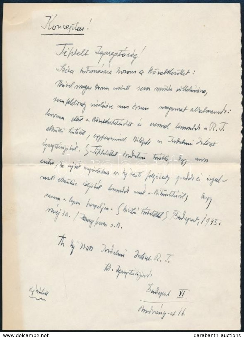 1945 Herczeg Ferenc (1863-1954) Saját Kézzel írt Lemondó Levele Az Singer és Wolfner Cégnek, Melyben Lemond Az Rt. Elnök - Non Classificati