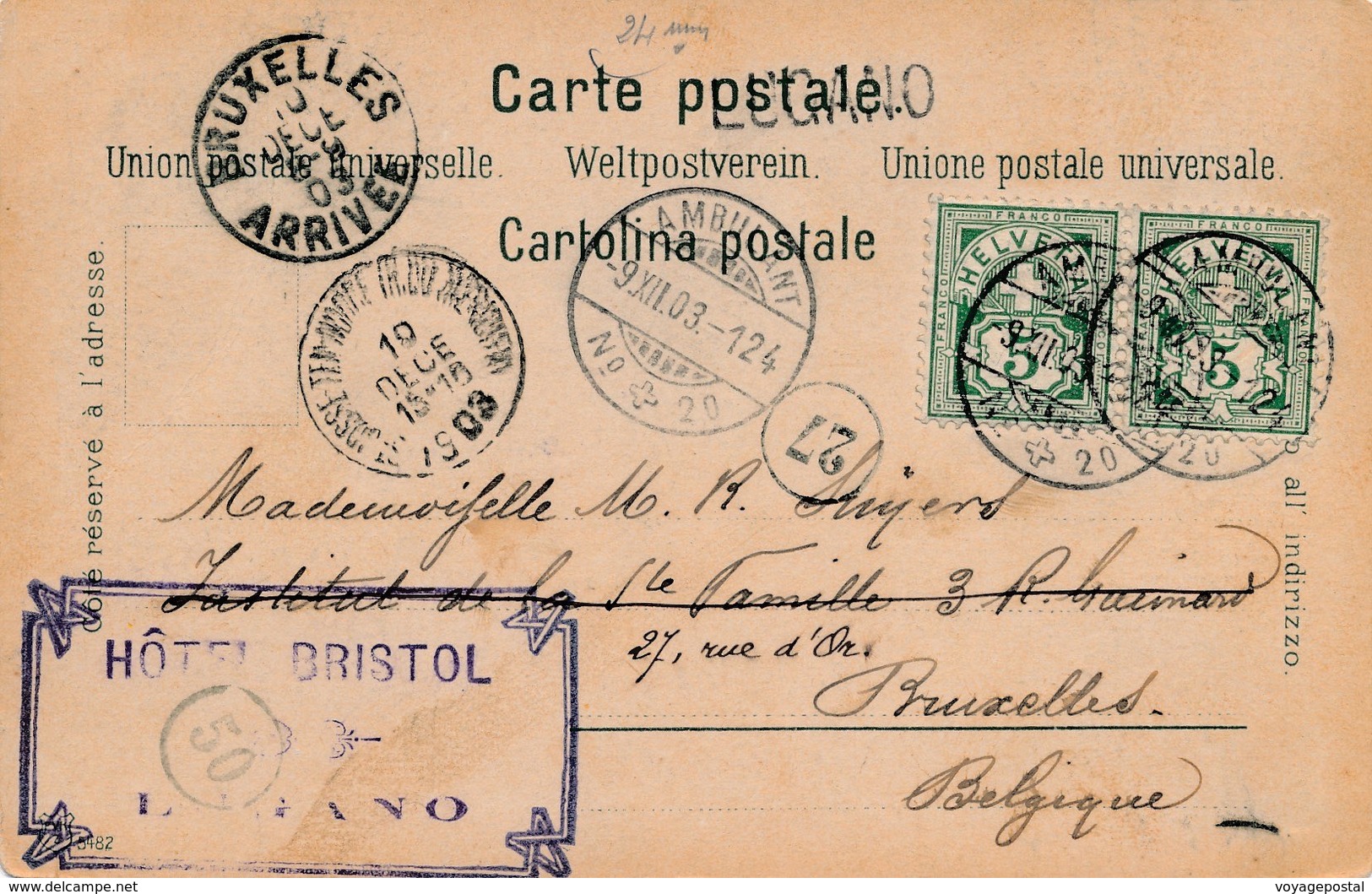 Carte Hotel Lugano Ambulant N°20 Griffe Lugano Pour Bruxelles - Chemins De Fer