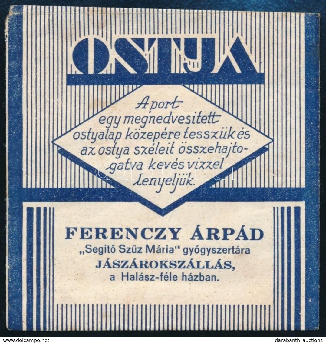 Cca 1920-1940 Jászárokszállás Ferenczy Árpád, 'Segítő Szűz Mária' Gyógyszertári Borítéka. - Publicités