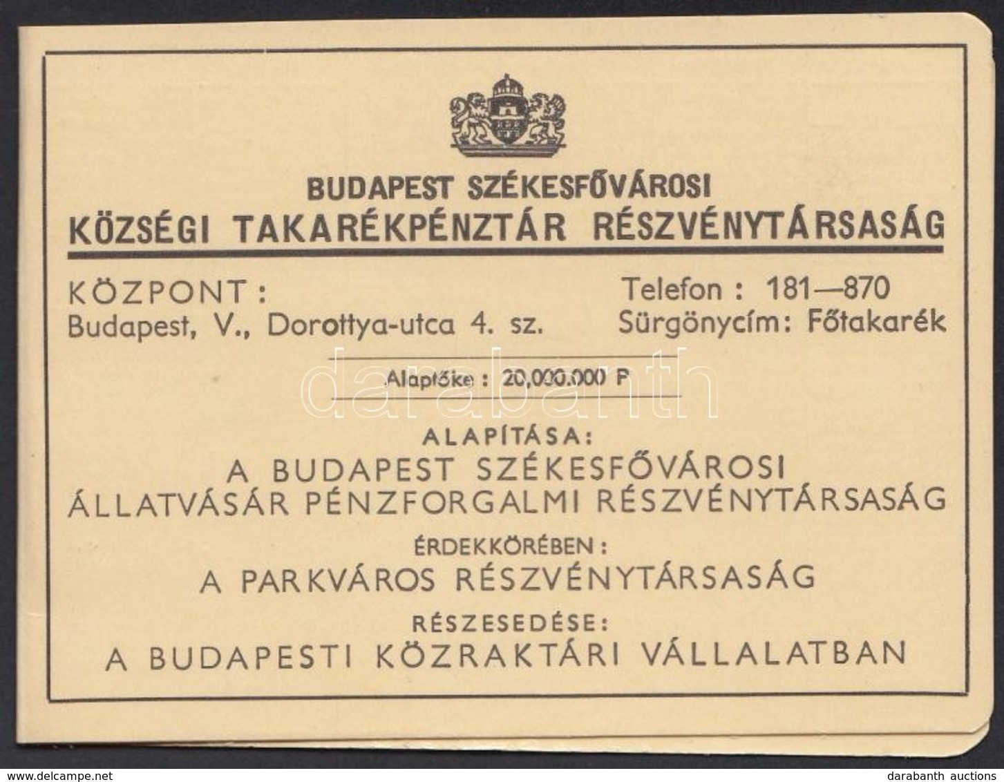 1943 Budapest Székesfővárosi Takarékpénztár RT. Kártyanaptár. Kihajtható. - Pubblicitari