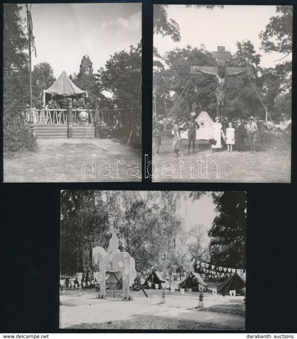 1933 Cserkész Világjamboree, Tiroli Kereszt, Magyar Kapu, Baden Powell Cserkész Világszervezeti Vezető Sátora, 3 Db Fotó - Scoutisme