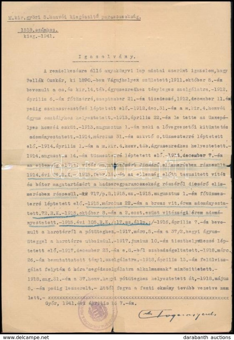 1940-1941 Katonai Igazolvány Tétel, 3 Db: 
Háborús Emlékérem Viselésére Jogosító Igazolvány (1940, Bp.,Országos Vitézi S - Non Classés