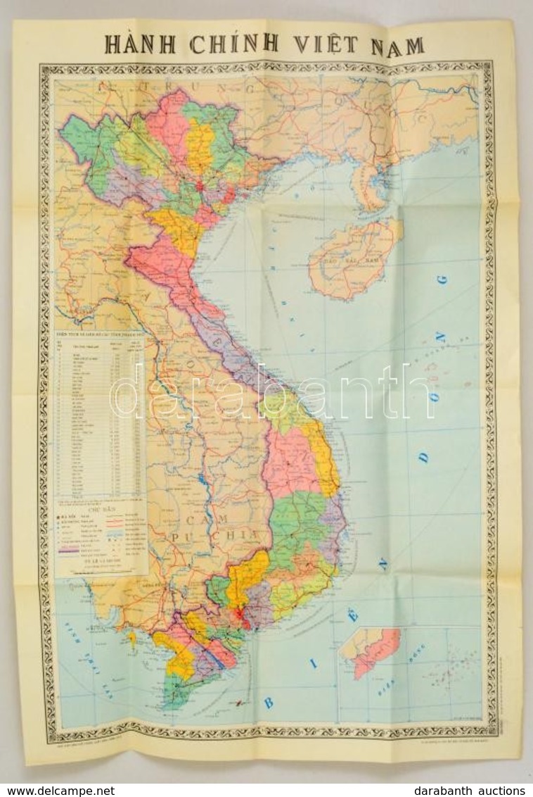 1976 Hanh Chính Viet Nam, VIetnam Közigazgatási Térképe, 1:2500000, 77×53 Cm + 22 Db Modern Vietnami Képeslap - Altri & Non Classificati