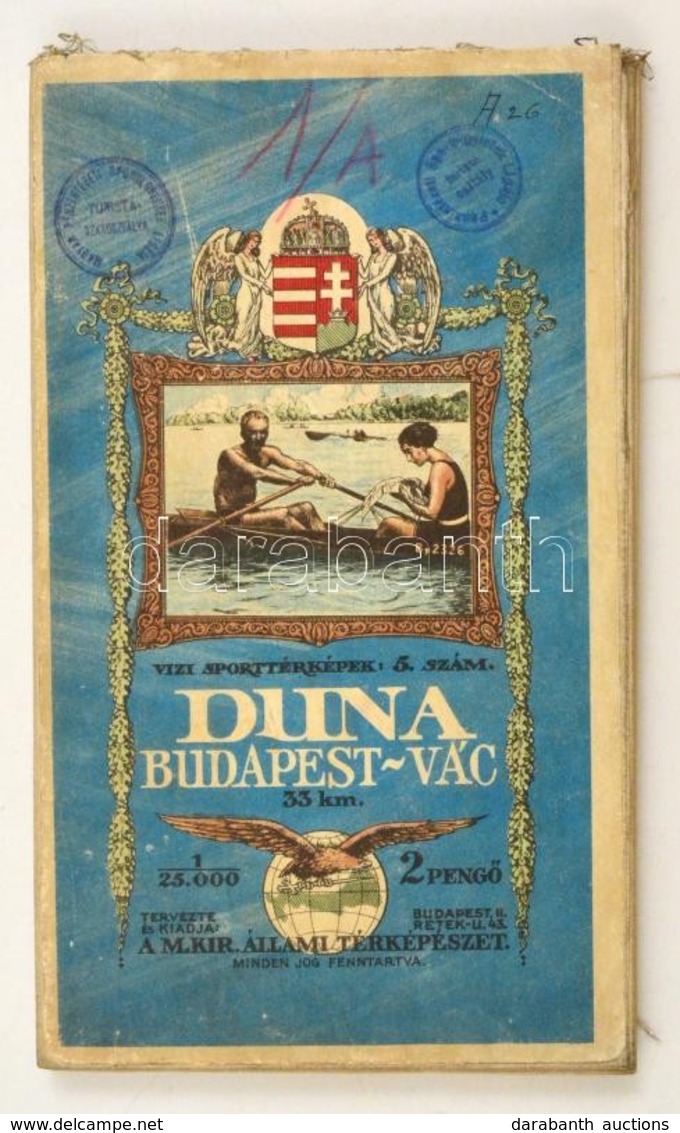 Vízi Sporttérképek 5.: A Duna A Budapest-Vác Szakaszának Térképe, 1:25000, M. Kir. Állami Térképészet, Vászonra Ragasztv - Altri & Non Classificati