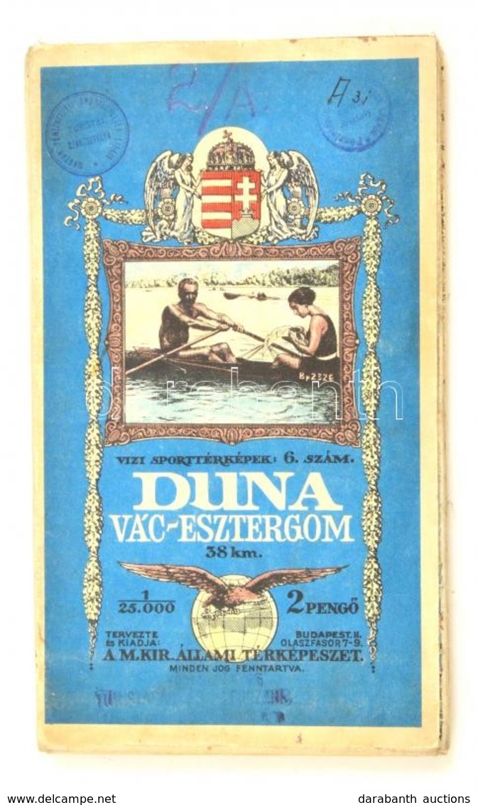 Vízi Sporttérképek 6.: A Duna Vác-Esztergom Szakaszának Térképe, 1:25000, M. Kir. Állami Térképészet, Vászonra Ragasztva - Autres & Non Classés