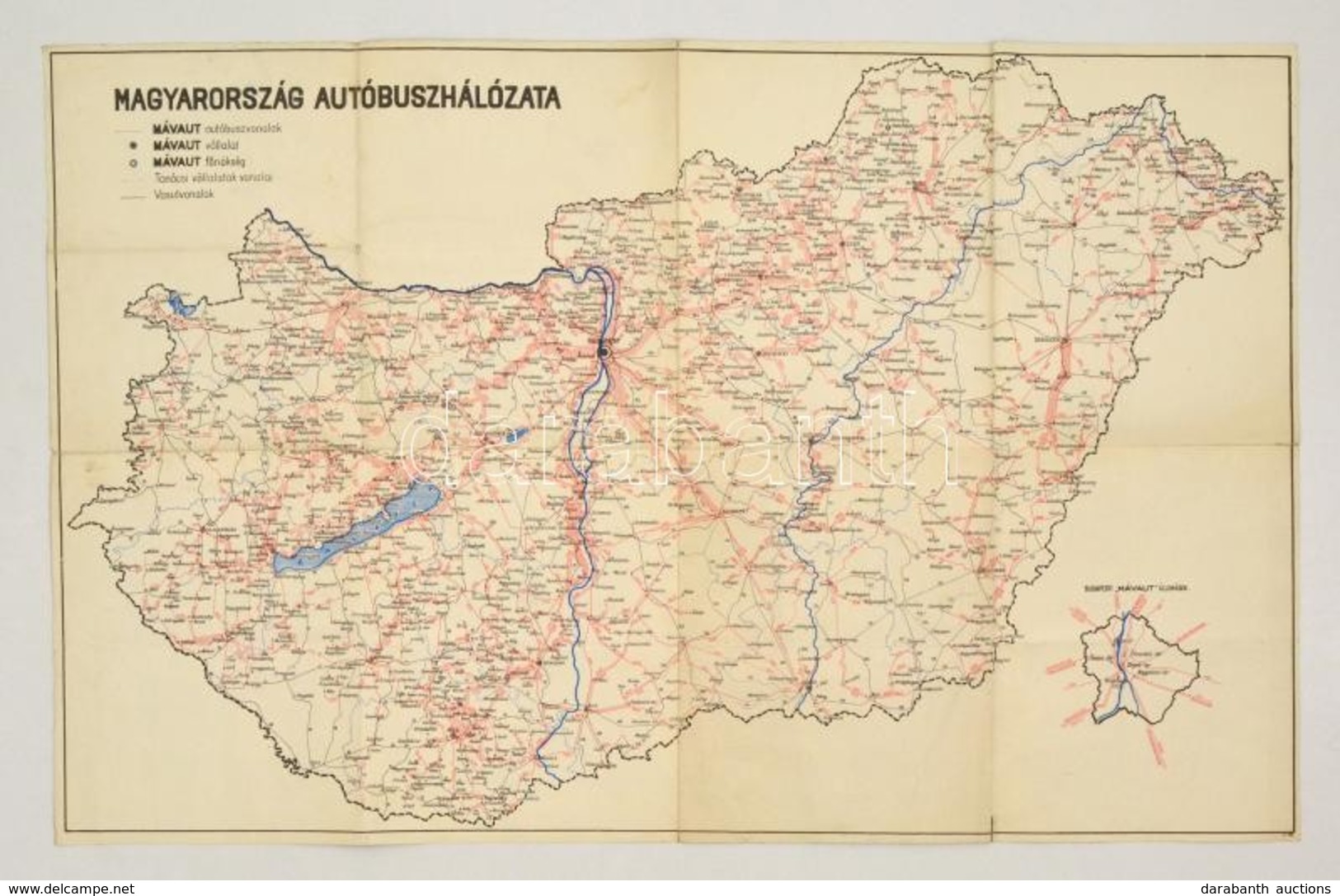 1953 Magyarország Autóbuszhálózata, MÁVAUT Vonalakkal, Hátoldalon Országos Takarékpénztár Reklámmal, Hajtott, Szakadássa - Autres & Non Classés