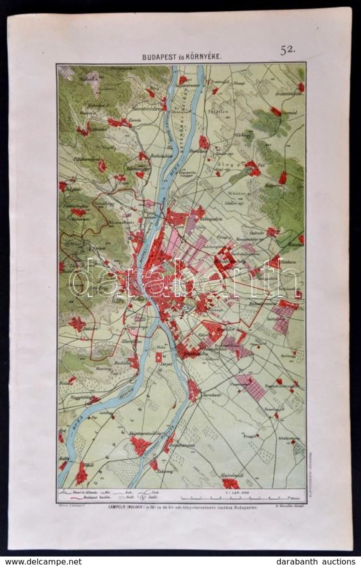 Budapest és Környéke Térképe, Lampel R. - Athenaeum, 37×23,5 Cm - Autres & Non Classés