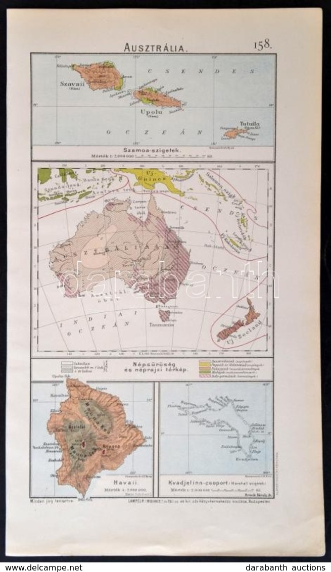 Ausztrália és Óceánia Térképe, Lampel R. - Athenaeum, 39×23 Cm - Altri & Non Classificati