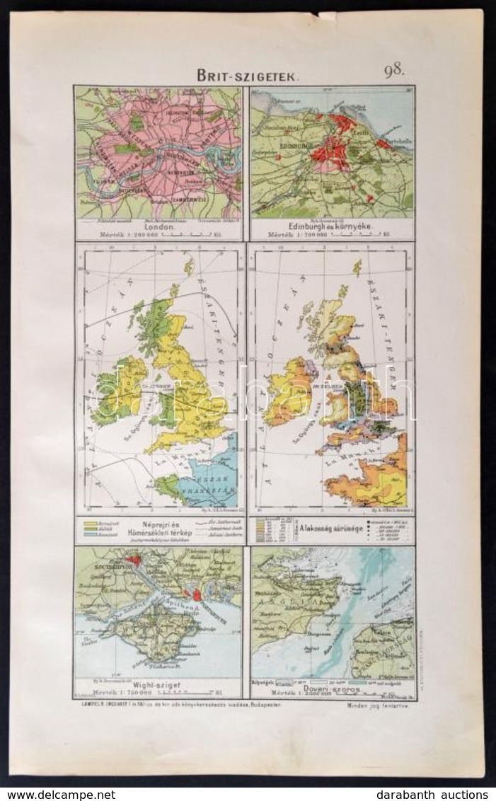 A Brit-szigetek Térképe, Lampel R. - Athenaeum,39×24 Cm - Altri & Non Classificati