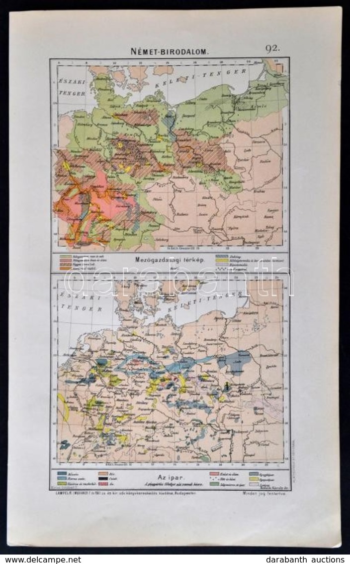 Német-birodalom Mezőgazdasági/ipari Térképe, Lampel R. - Athenaeum,39×24 Cm - Altri & Non Classificati