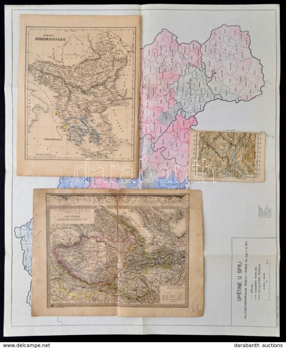 4 Db Különféle Térkép: Svájc, Jugoszlávia, Osztrák-Magyar Monarchia, Európai Törökország, Különböző (kicsi-közepes) Mére - Autres & Non Classés